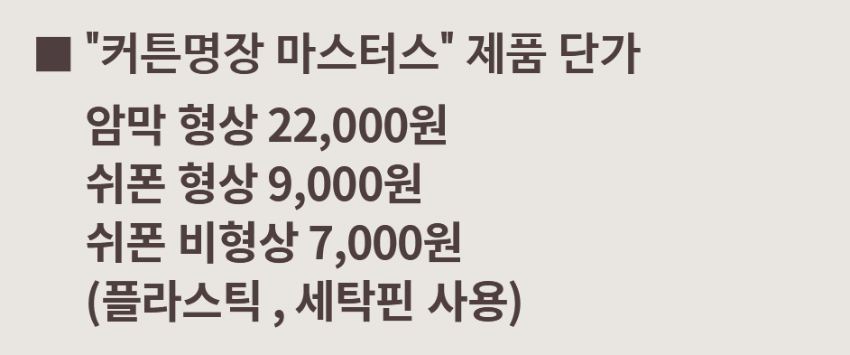 커튼명장 마스터스 제품 단가